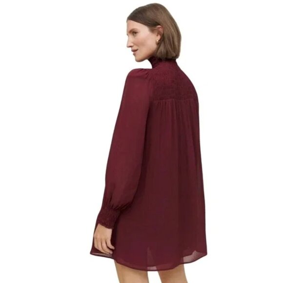 Reformation | Burgundy Brandi Smocked Long Sleeve Mini Dress | Size Small - Picture 3 of 15